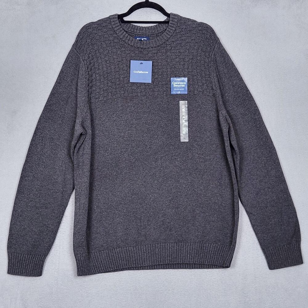 Croft & Barrow Sweater Mens XL Gray Crewneck Cotton Pullover Knit Casual New